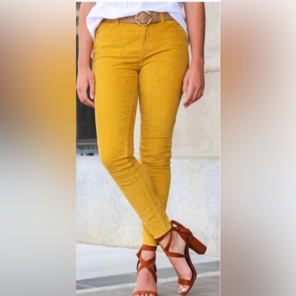 Free people mustard raw hem corduroy jeans